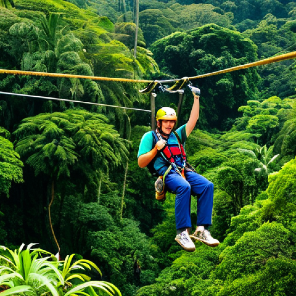 Eco-Tourism in Costa Rica**

"Lush rainforest canopy tour in Costa Rica, ziplining adventure, vibrant green foliage, diverse wildlife, clear blue sky, professional photographer capturing the scene, tourists fully clothed in adventure gear, safe for work, appropriate content, perfect anatomy, natural proportions, family-friendly, ecotourism concept, Costa Rica."

**