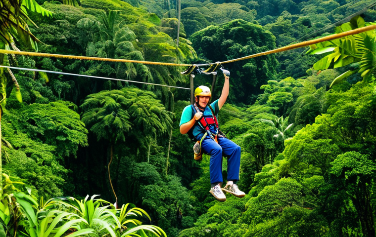 Eco-Tourism in Costa Rica**

"Lush rainforest canopy tour in Costa Rica, ziplining adventure, vibrant green foliage, diverse wildlife, clear blue sky, professional photographer capturing the scene, tourists fully clothed in adventure gear, safe for work, appropriate content, perfect anatomy, natural proportions, family-friendly, ecotourism concept, Costa Rica."

**