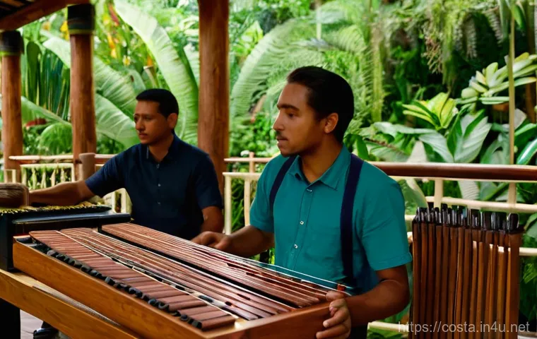 코스타리카 민속 음악과 전통 춤 - A vibrant scene of Costa Rican folk dancers, a diverse group of men and women, performing the "Punto...