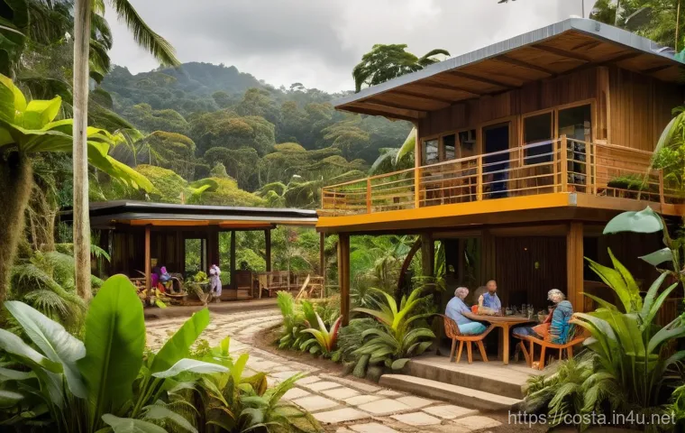 코스타리카 재생 가능 에너지 현황 - A breathtaking panoramic view of Costa Rica's lush, mountainous landscape where modern renewable ene...