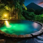 코스타리카 영화 촬영지 탐방 - **Arenal Volcano Hot Springs at Night:** A magical, serene night scene at the foot of the majestic A...
